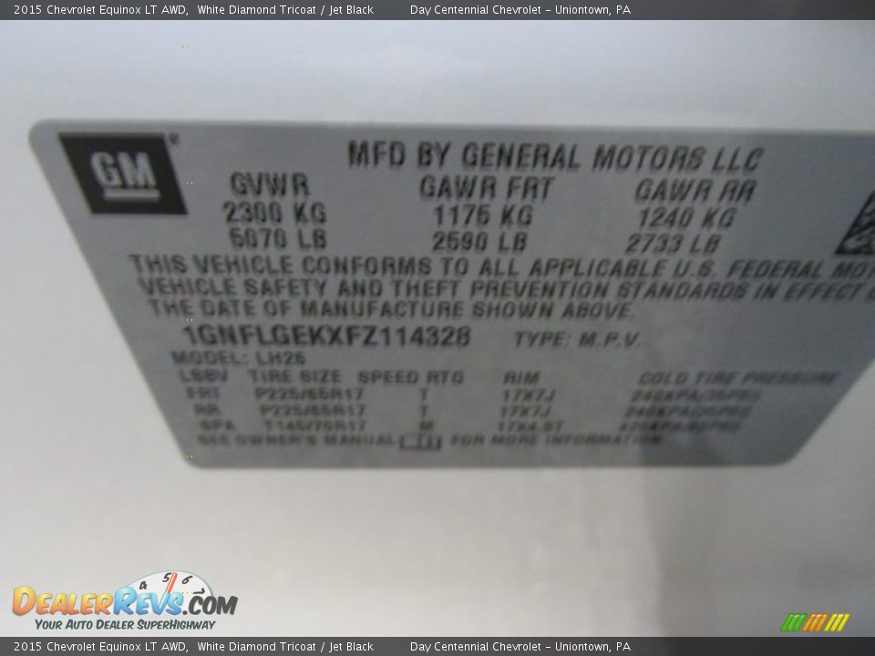 2015 Chevrolet Equinox LT AWD White Diamond Tricoat / Jet Black Photo #19