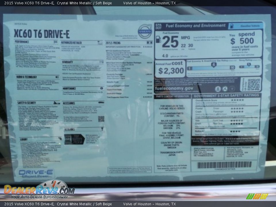 2015 Volvo XC60 T6 Drive-E Crystal White Metallic / Soft Beige Photo #31