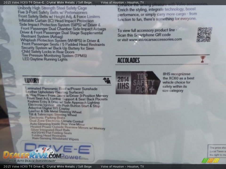 2015 Volvo XC60 T6 Drive-E Crystal White Metallic / Soft Beige Photo #34