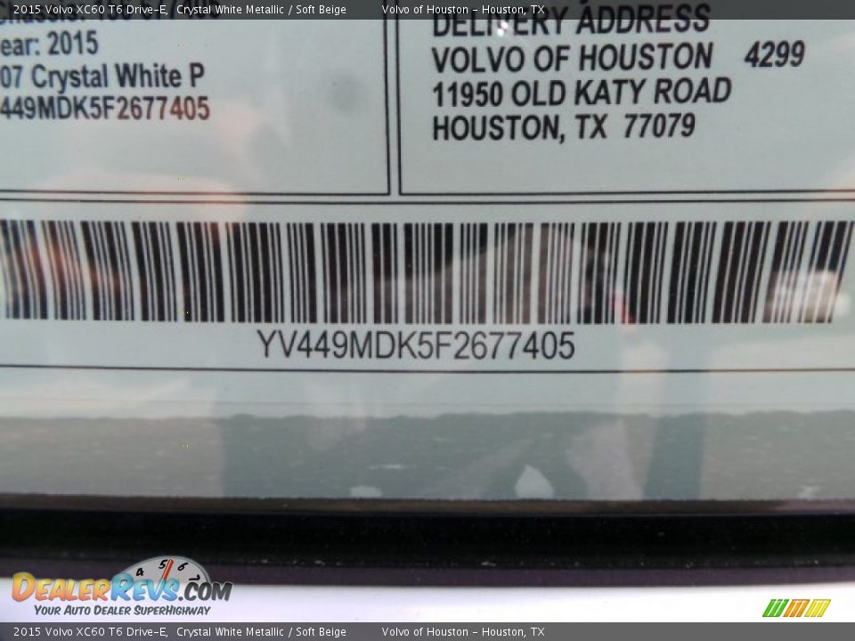 2015 Volvo XC60 T6 Drive-E Crystal White Metallic / Soft Beige Photo #35