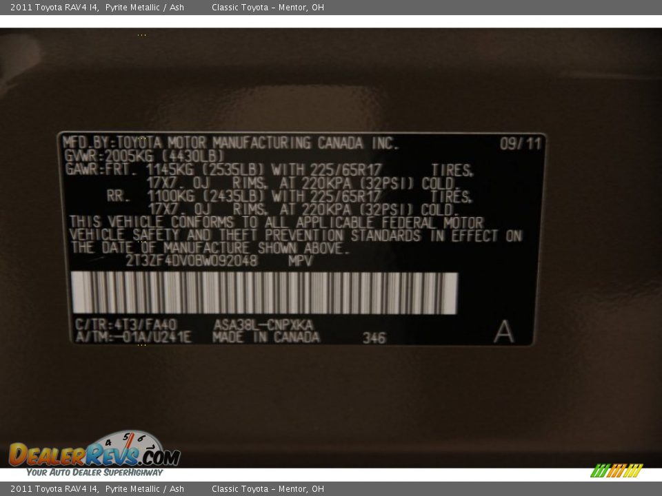 2011 Toyota RAV4 I4 Pyrite Metallic / Ash Photo #15