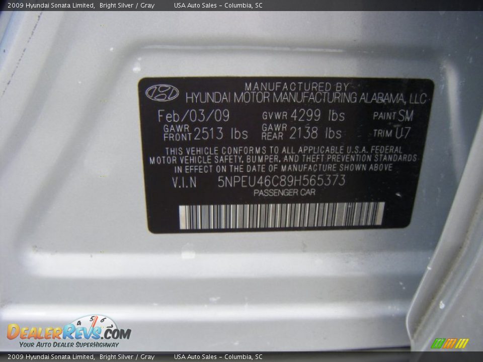 2009 Hyundai Sonata Limited Bright Silver / Gray Photo #22