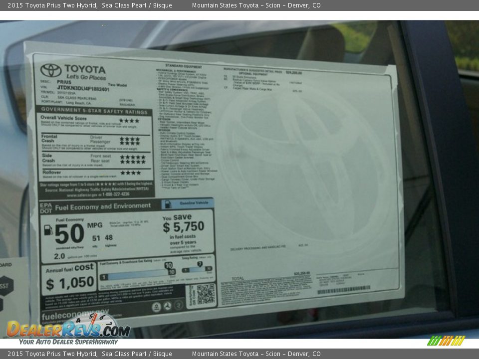 2015 Toyota Prius Two Hybrid Sea Glass Pearl / Bisque Photo #10