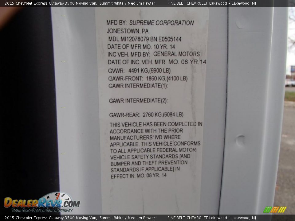 2015 Chevrolet Express Cutaway 3500 Moving Van Summit White / Medium Pewter Photo #19