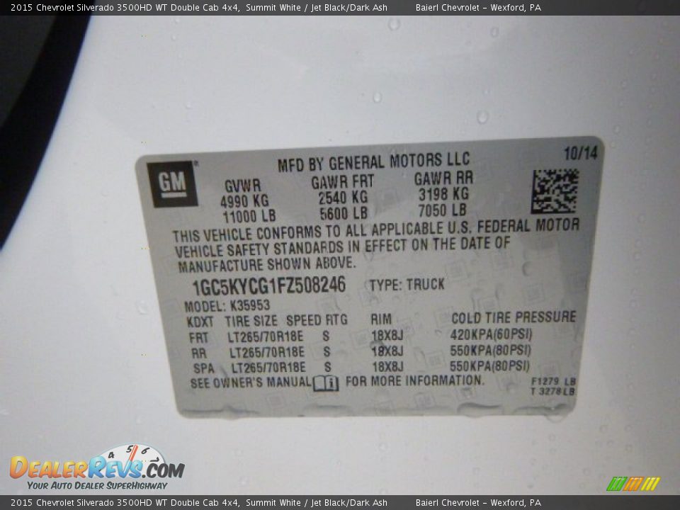 2015 Chevrolet Silverado 3500HD WT Double Cab 4x4 Summit White / Jet Black/Dark Ash Photo #20