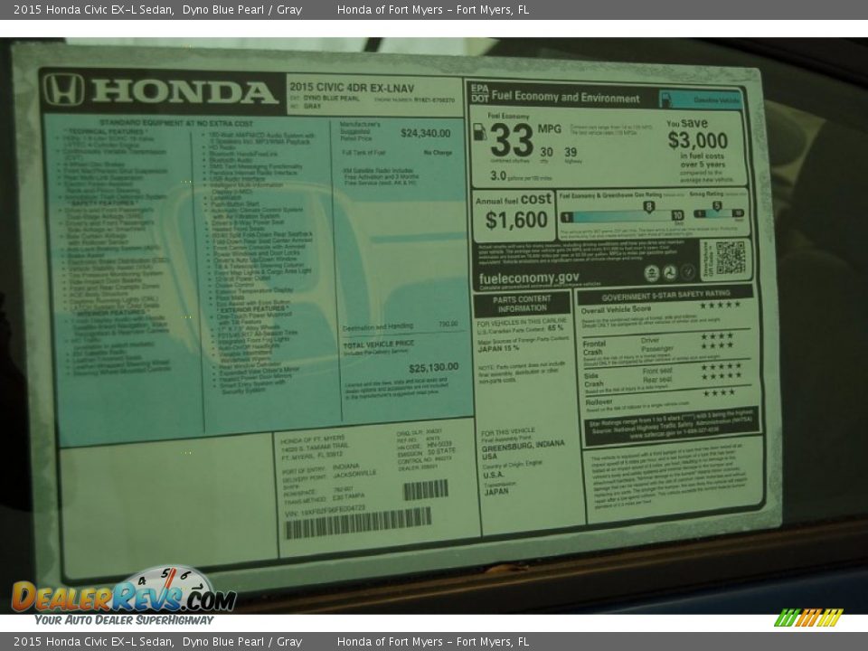 2015 Honda Civic EX-L Sedan Window Sticker Photo #6