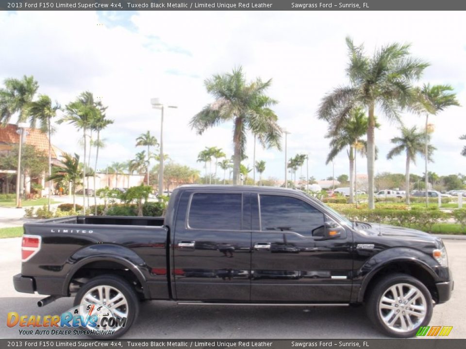 2013 Ford F150 Limited SuperCrew 4x4 Tuxedo Black Metallic / Limited Unique Red Leather Photo #5