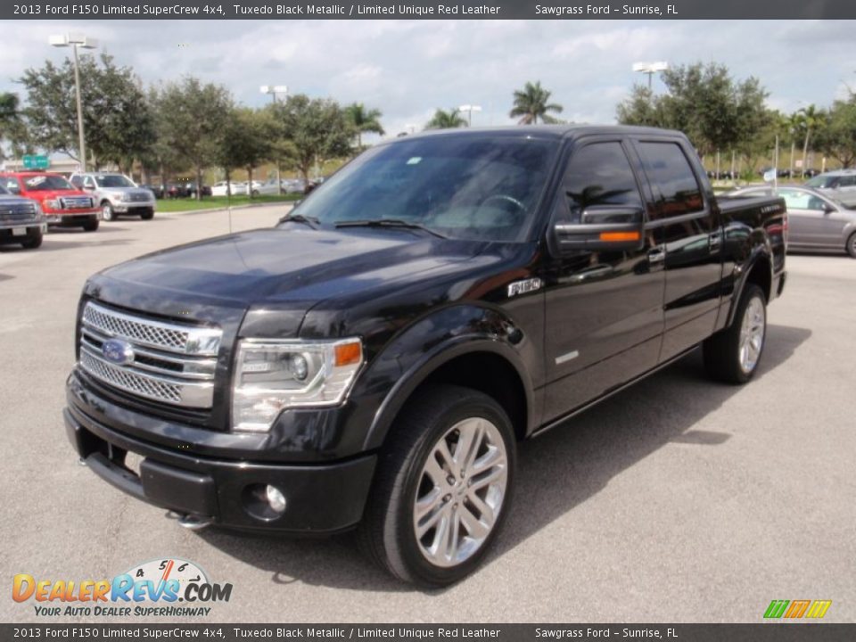 2013 Ford F150 Limited SuperCrew 4x4 Tuxedo Black Metallic / Limited Unique Red Leather Photo #13