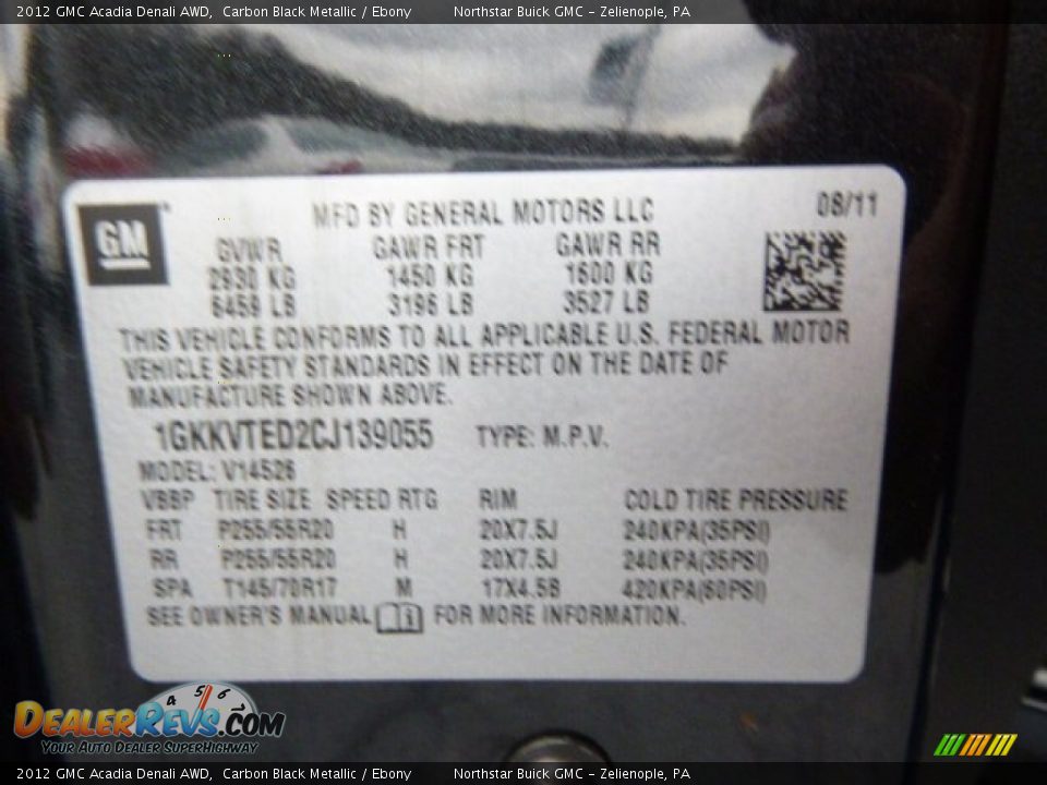 2012 GMC Acadia Denali AWD Carbon Black Metallic / Ebony Photo #20