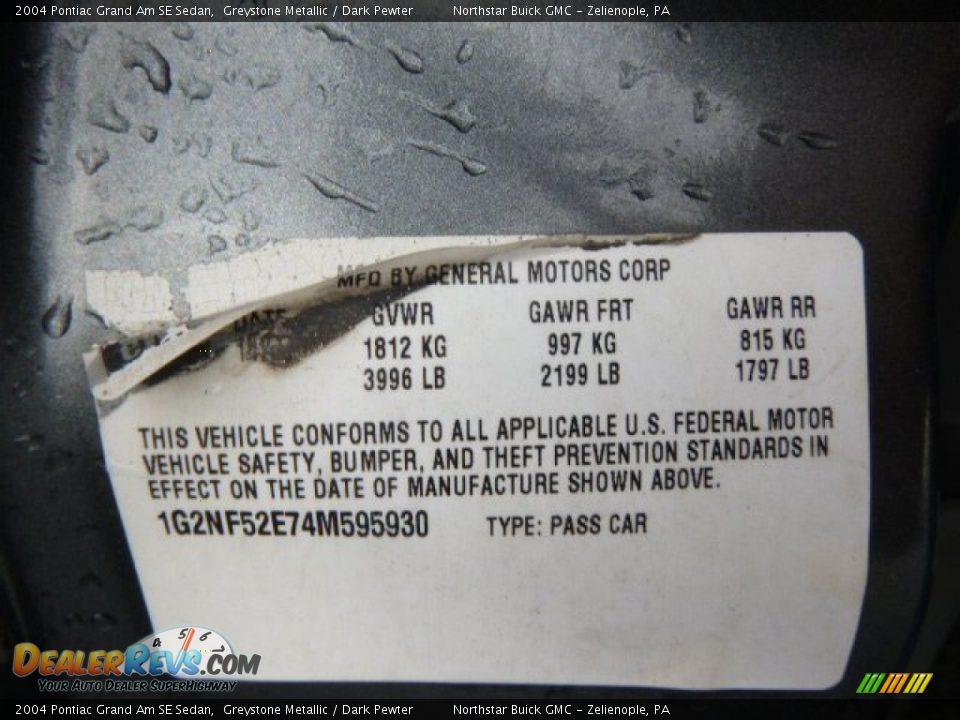 2004 Pontiac Grand Am SE Sedan Greystone Metallic / Dark Pewter Photo #20