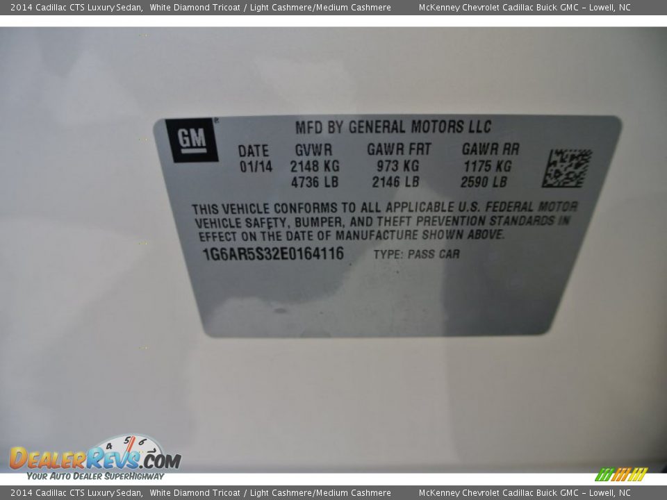 2014 Cadillac CTS Luxury Sedan White Diamond Tricoat / Light Cashmere/Medium Cashmere Photo #7