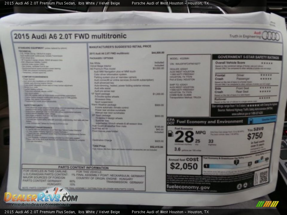 2015 Audi A6 2.0T Premium Plus Sedan Window Sticker Photo #34