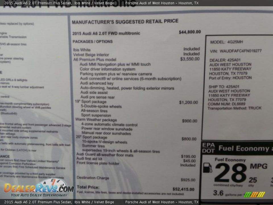 2015 Audi A6 2.0T Premium Plus Sedan Window Sticker Photo #35