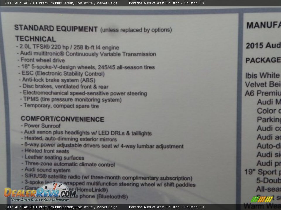 2015 Audi A6 2.0T Premium Plus Sedan Window Sticker Photo #36