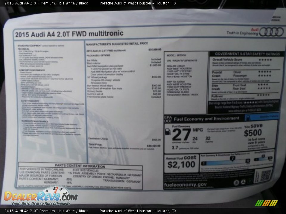 2015 Audi A4 2.0T Premium Window Sticker Photo #31