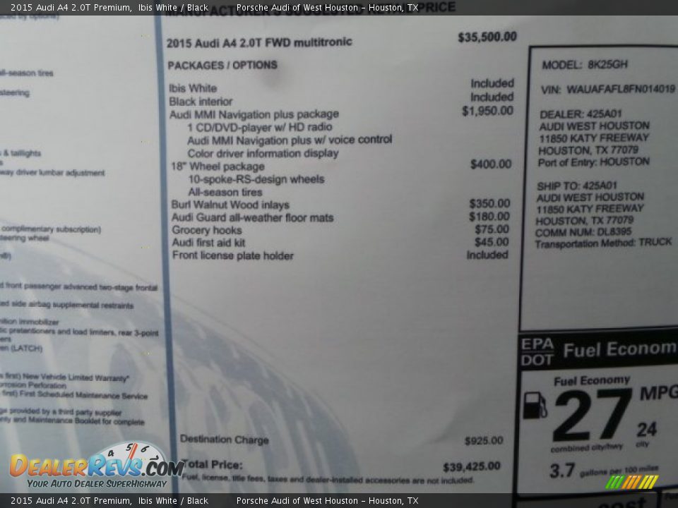 2015 Audi A4 2.0T Premium Window Sticker Photo #32