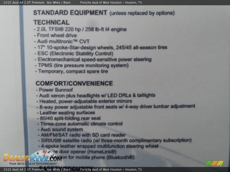 2015 Audi A4 2.0T Premium Ibis White / Black Photo #33