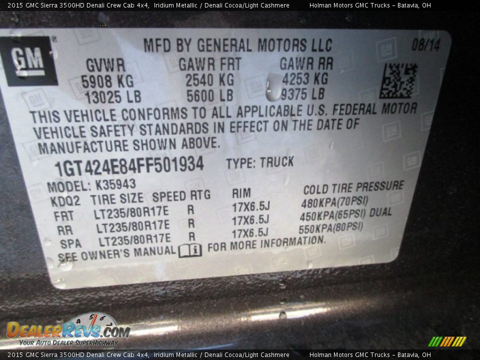 2015 GMC Sierra 3500HD Denali Crew Cab 4x4 Iridium Metallic / Denali Cocoa/Light Cashmere Photo #8