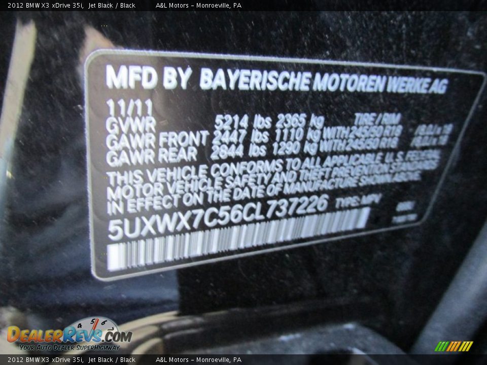 2012 BMW X3 xDrive 35i Jet Black / Black Photo #19