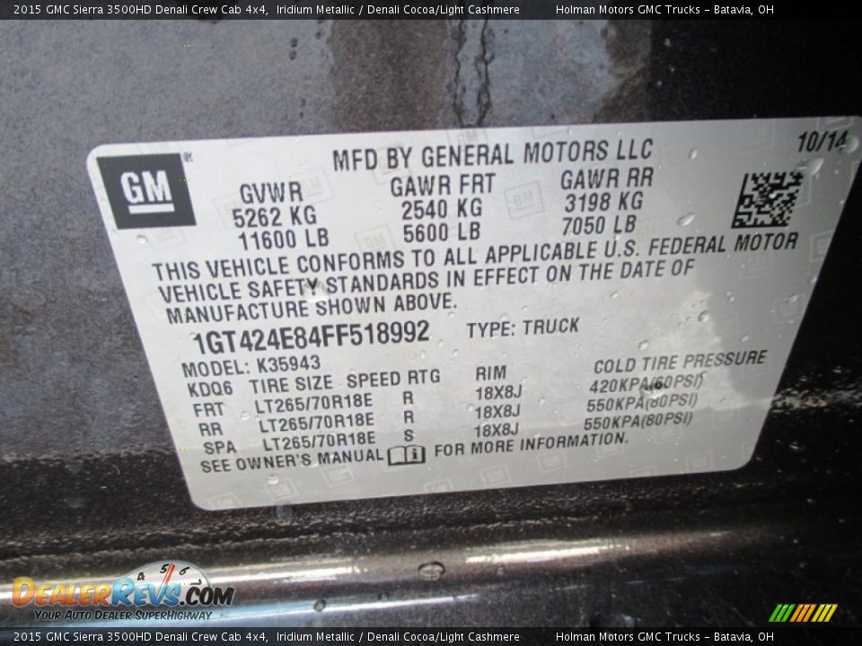 2015 GMC Sierra 3500HD Denali Crew Cab 4x4 Iridium Metallic / Denali Cocoa/Light Cashmere Photo #8