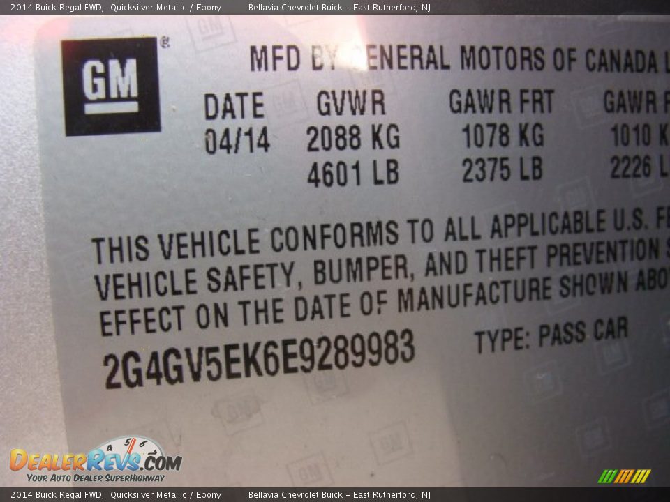 2014 Buick Regal FWD Quicksilver Metallic / Ebony Photo #15