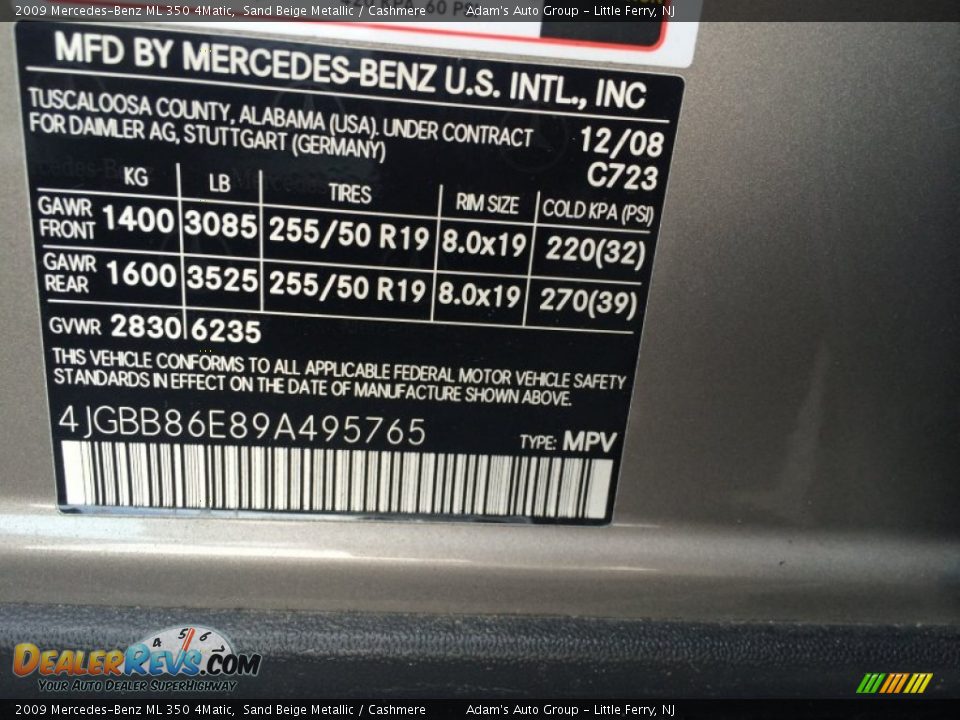 2009 Mercedes-Benz ML 350 4Matic Sand Beige Metallic / Cashmere Photo #25