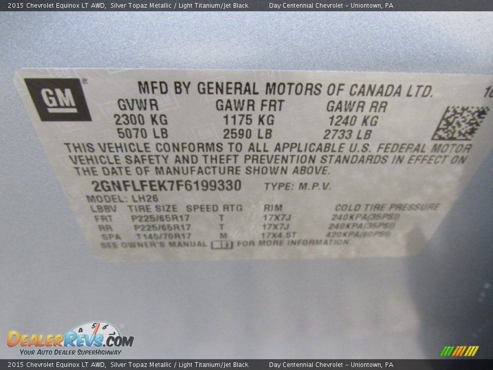 2015 Chevrolet Equinox LT AWD Silver Topaz Metallic / Light Titanium/Jet Black Photo #19