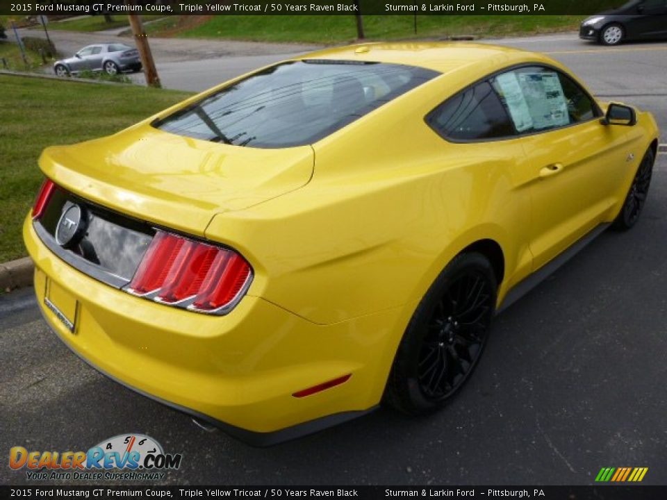 2015 Ford Mustang GT Premium Coupe Triple Yellow Tricoat / 50 Years Raven Black Photo #3