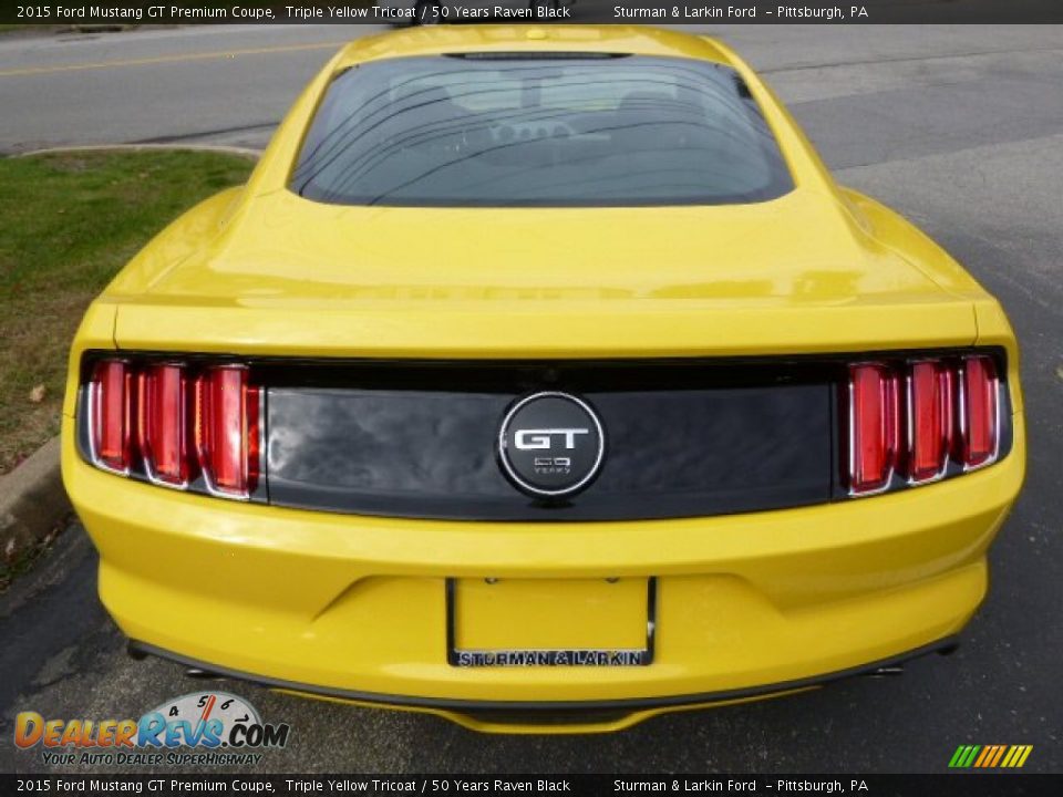 2015 Ford Mustang GT Premium Coupe Triple Yellow Tricoat / 50 Years Raven Black Photo #4