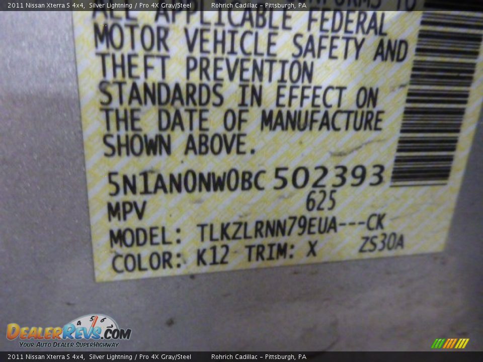 2011 Nissan Xterra S 4x4 Silver Lightning / Pro 4X Gray/Steel Photo #3