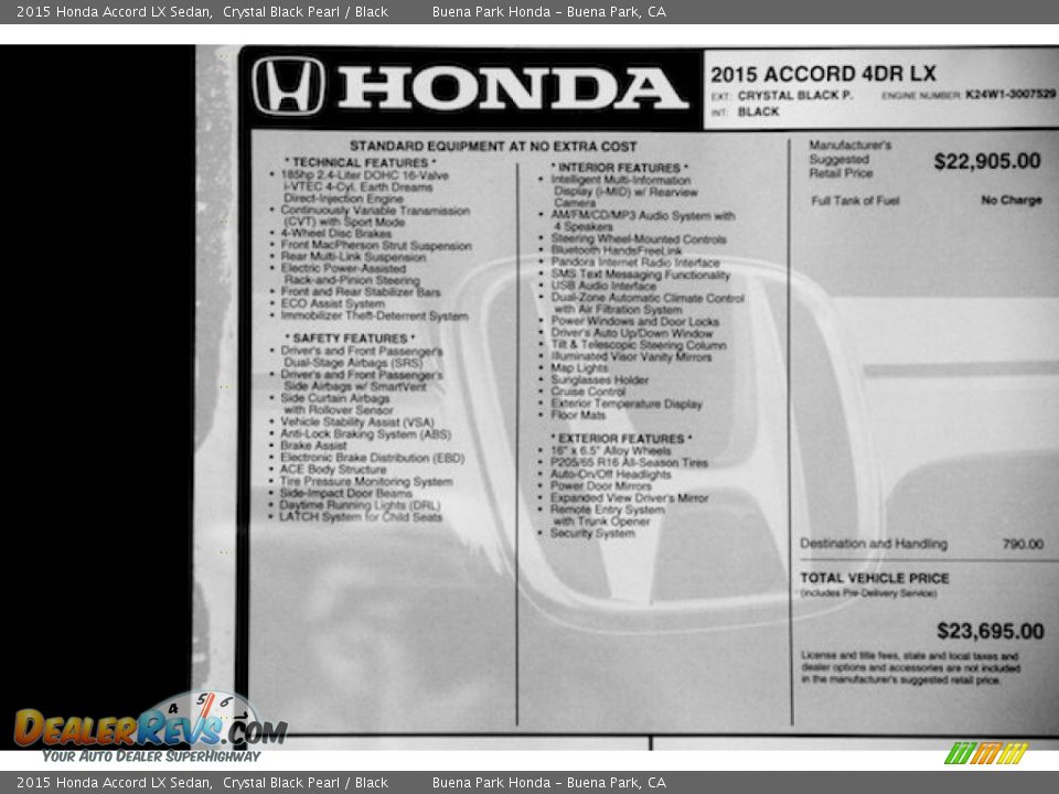 2015 Honda Accord LX Sedan Crystal Black Pearl / Black Photo #18