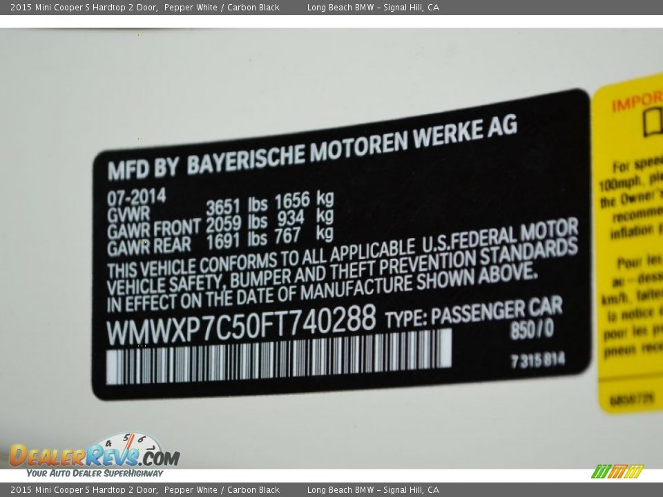 2015 Mini Cooper S Hardtop 2 Door Pepper White / Carbon Black Photo #5