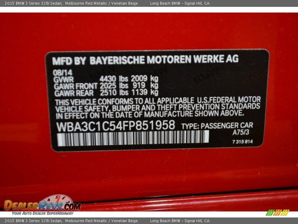 2015 BMW 3 Series 328i Sedan Melbourne Red Metallic / Venetian Beige Photo #5