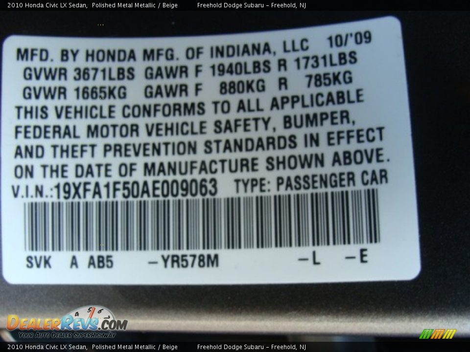 2010 Honda Civic LX Sedan Polished Metal Metallic / Beige Photo #22