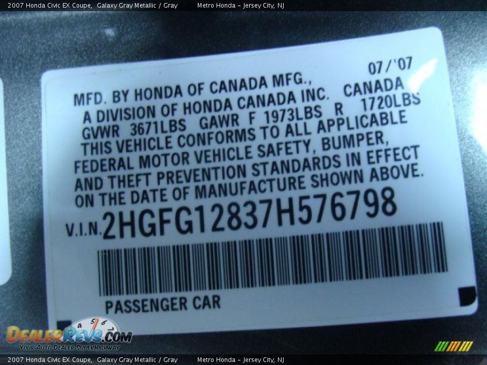 2007 Honda Civic EX Coupe Galaxy Gray Metallic / Gray Photo #31