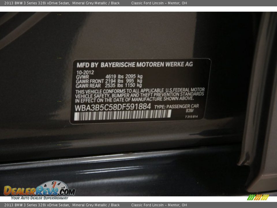 2013 BMW 3 Series 328i xDrive Sedan Mineral Grey Metallic / Black Photo #31