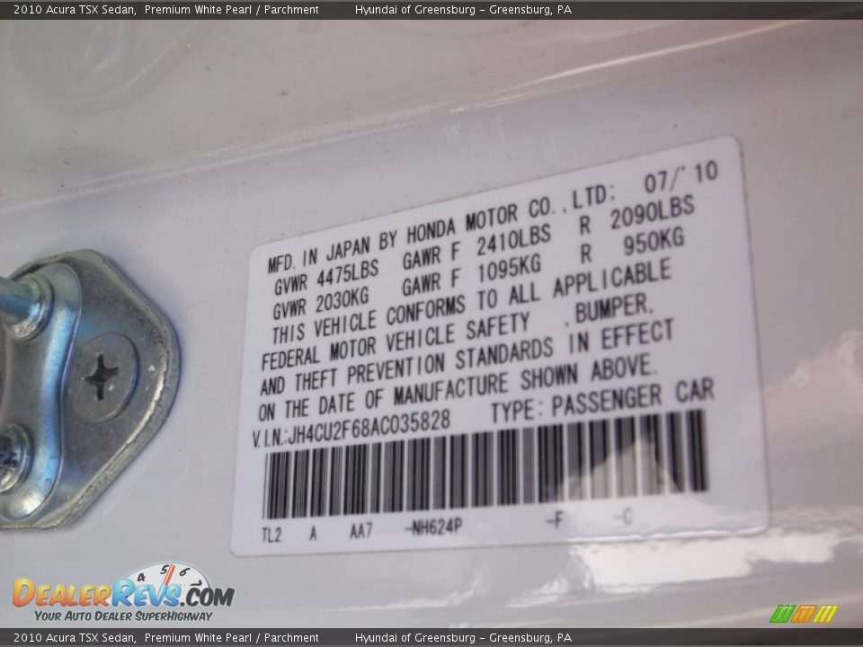 2010 Acura TSX Sedan Premium White Pearl / Parchment Photo #24