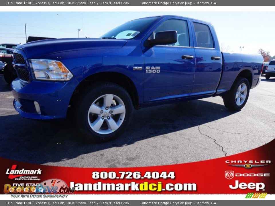 2015 Ram 1500 Express Quad Cab Blue Streak Pearl / Black/Diesel Gray Photo #1
