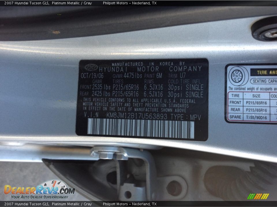 2007 Hyundai Tucson GLS Platinum Metallic / Gray Photo #6