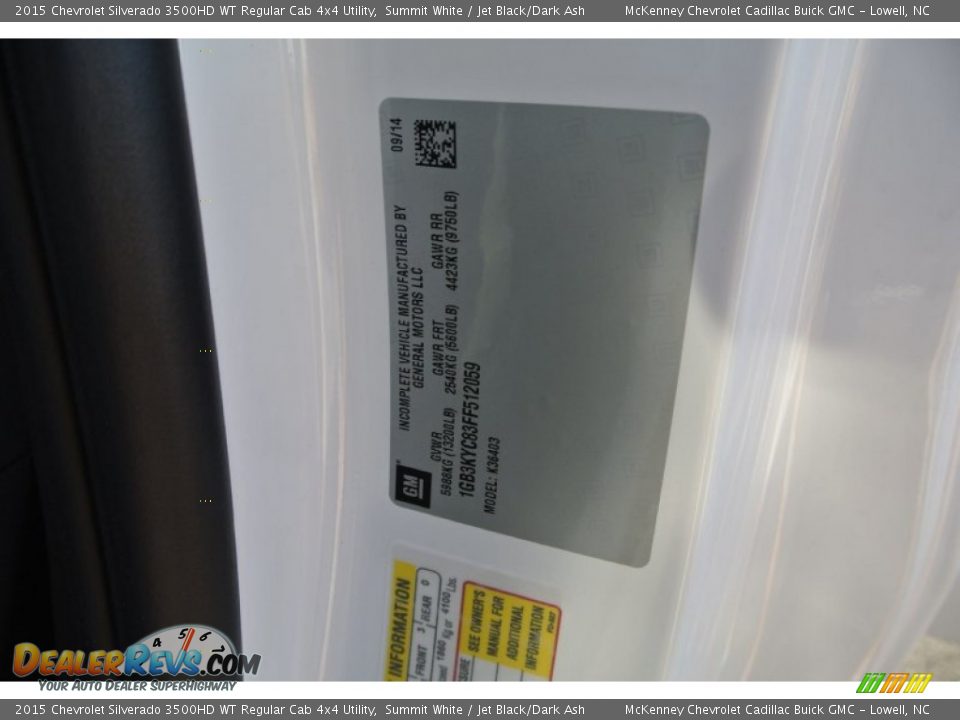 2015 Chevrolet Silverado 3500HD WT Regular Cab 4x4 Utility Summit White / Jet Black/Dark Ash Photo #7