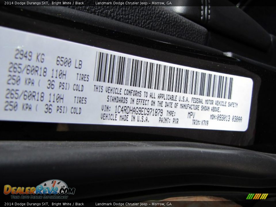 2014 Dodge Durango SXT Bright White / Black Photo #9