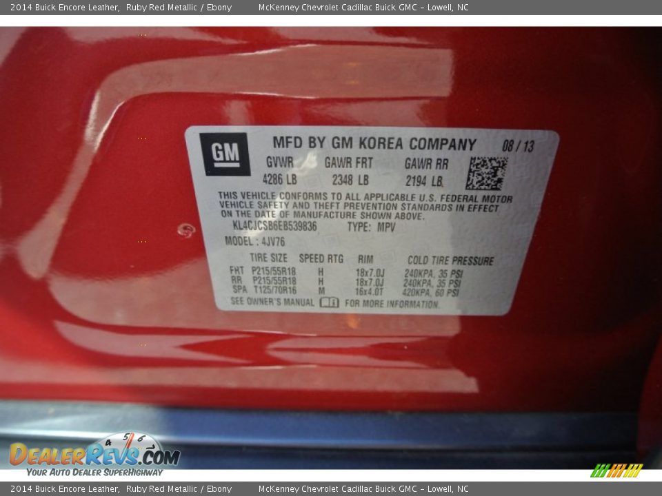 2014 Buick Encore Leather Ruby Red Metallic / Ebony Photo #7
