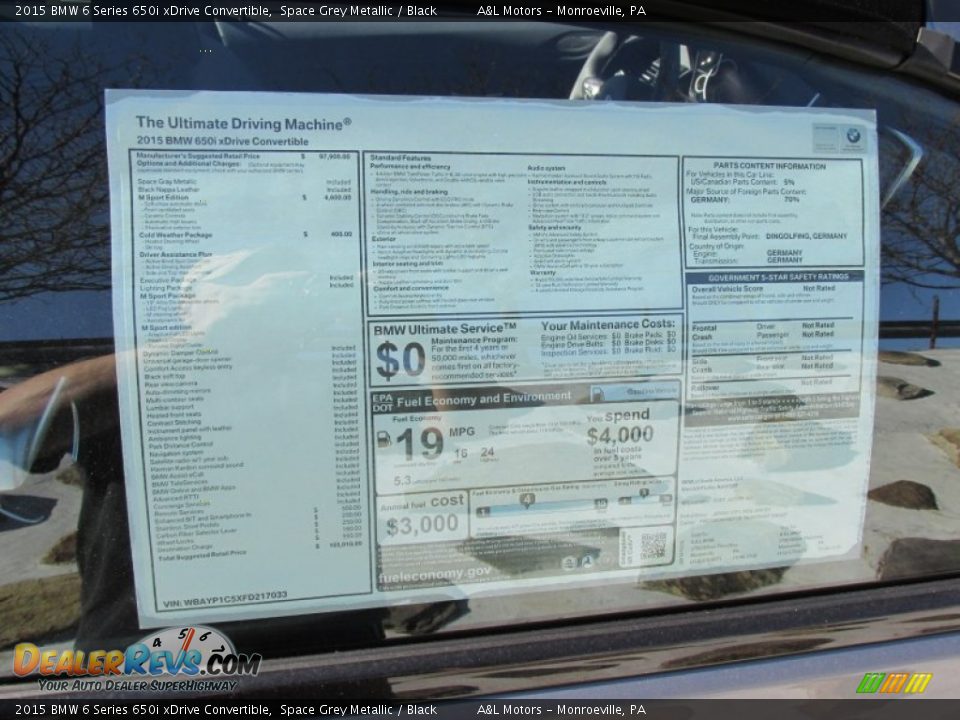 2015 BMW 6 Series 650i xDrive Convertible Window Sticker Photo #18