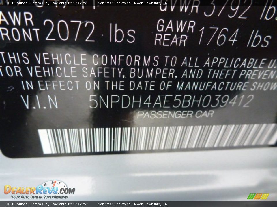2011 Hyundai Elantra GLS Radiant Silver / Gray Photo #14