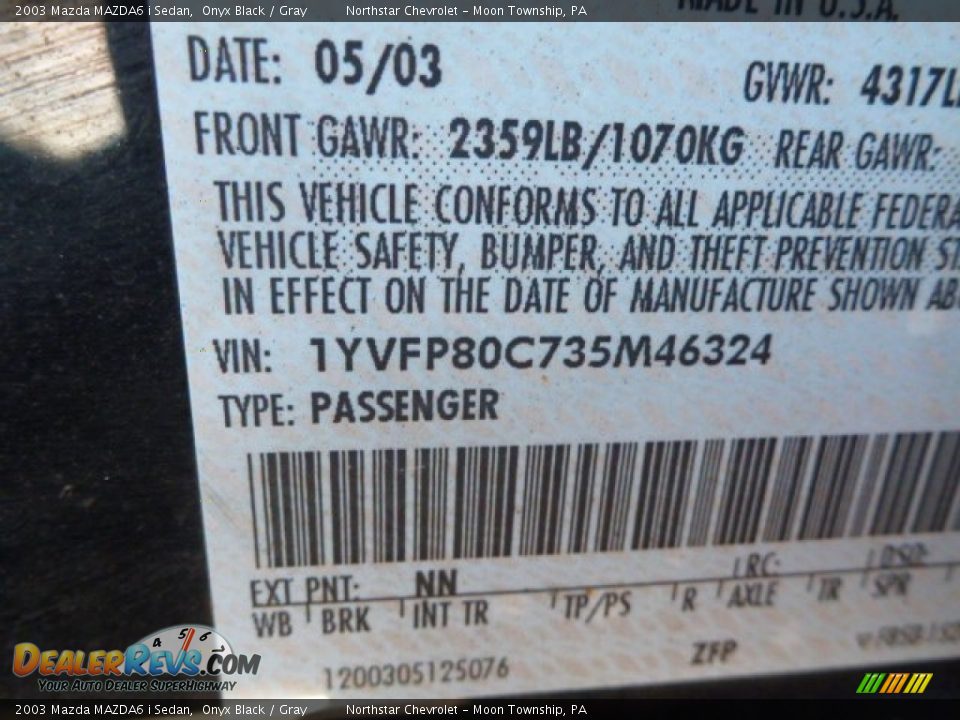 2003 Mazda MAZDA6 i Sedan Onyx Black / Gray Photo #14