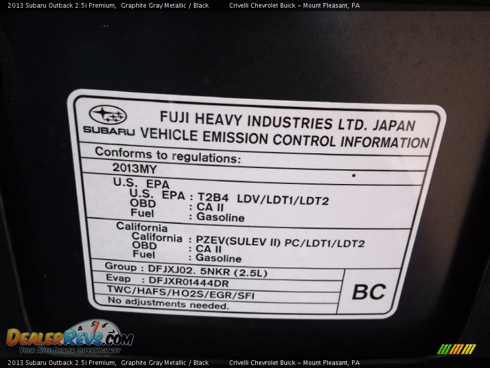 2013 Subaru Outback 2.5i Premium Graphite Gray Metallic / Black Photo #12