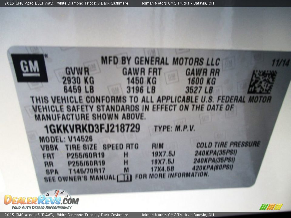 2015 GMC Acadia SLT AWD White Diamond Tricoat / Dark Cashmere Photo #4