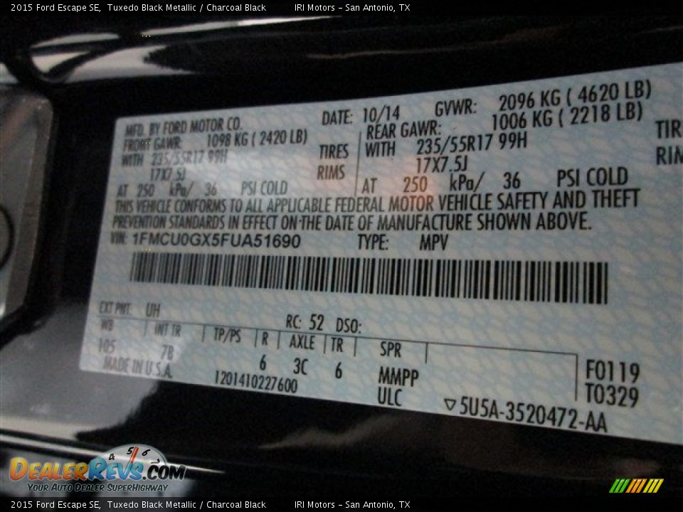 2015 Ford Escape SE Tuxedo Black Metallic / Charcoal Black Photo #15