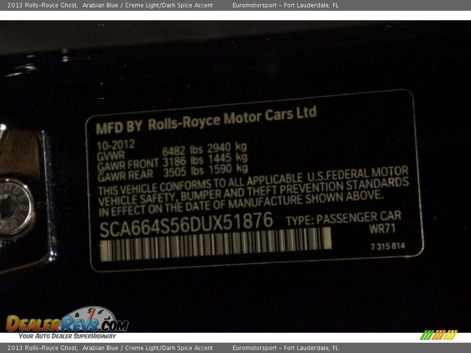 2013 Rolls-Royce Ghost Arabian Blue / Creme Light/Dark Spice Accent Photo #55