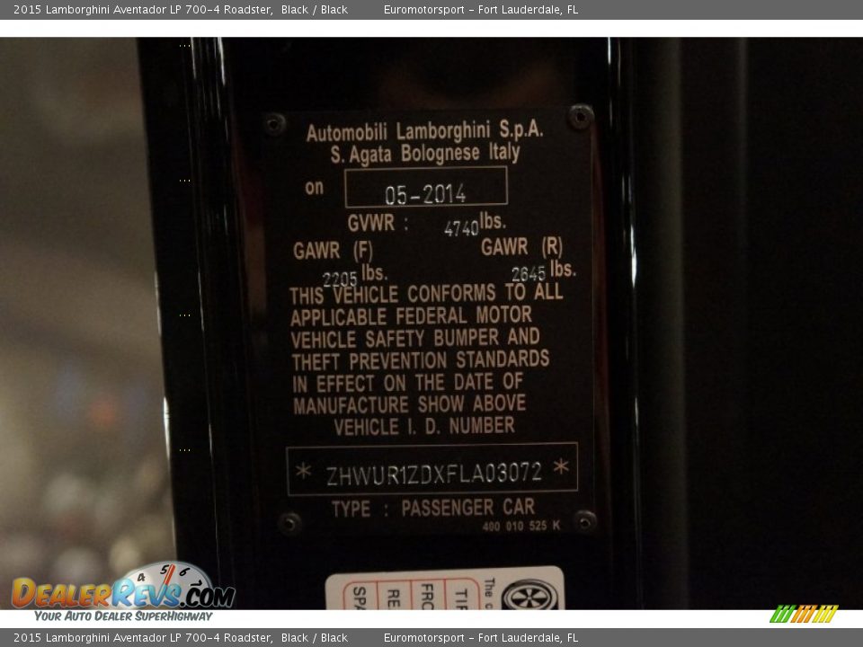 Info Tag of 2015 Lamborghini Aventador LP 700-4 Roadster Photo #30